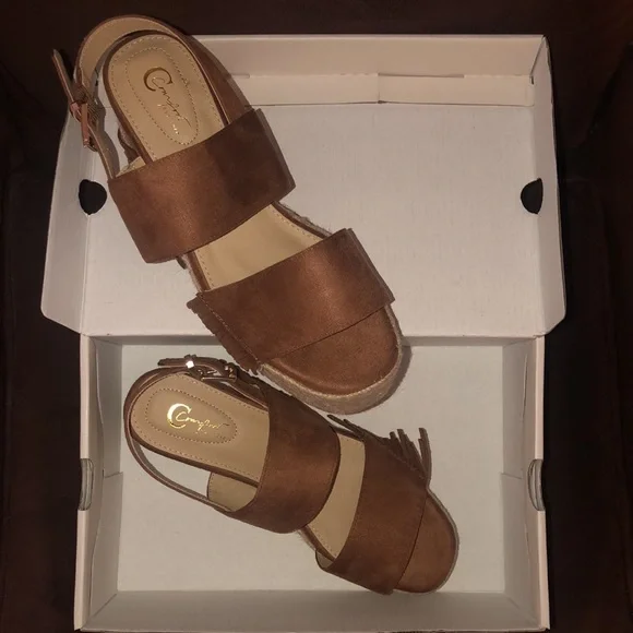 Comfort Cognac (Brown) Fringe Wedges - Picture 2 of 12